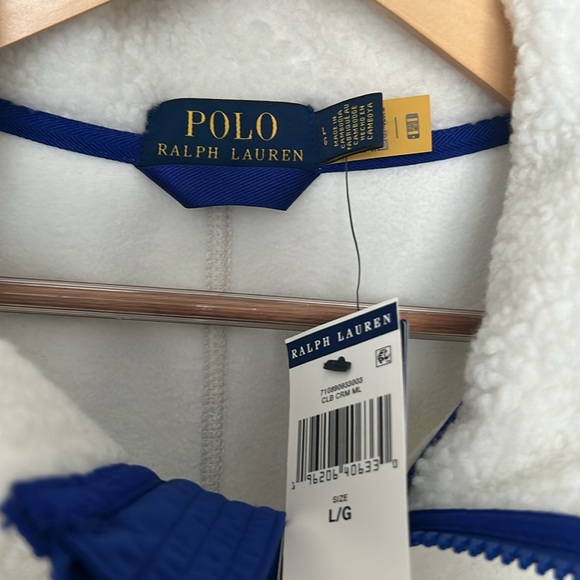 Polo Ralph Lauren Men’s Sherpa Fleece White Jacket Men’s Large - Picture 2 of 3